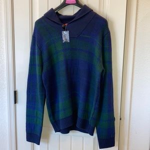 Joe Fresh Men’s Size M Sweater Blue and Green Plaid Tartan Shawl Collar Soft NEW